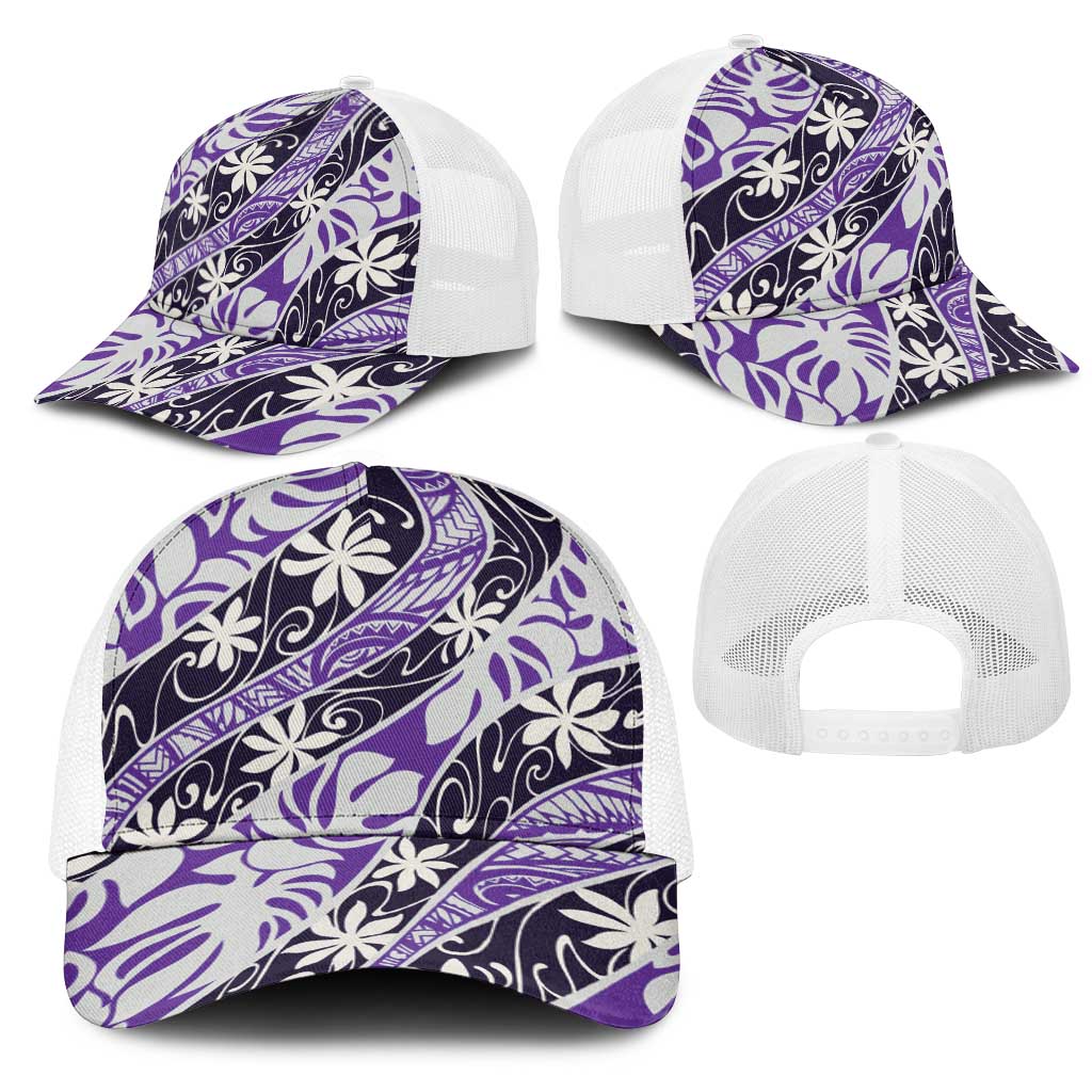 Vareau Tahiti Tiare Monstera Mesh Trucker Cap Polynesian Pattern Curve Style - Polynesian Pride