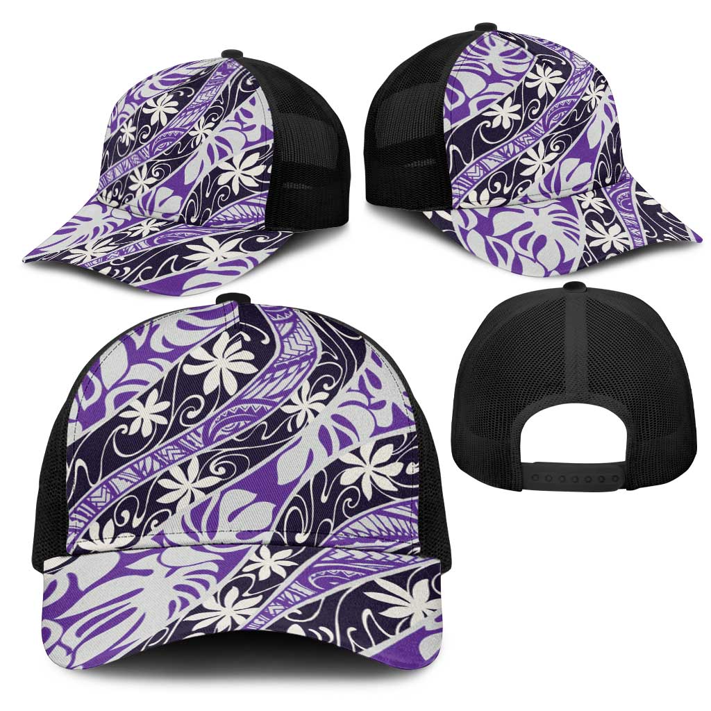 Vareau Tahiti Tiare Monstera Mesh Trucker Cap Polynesian Pattern Curve Style - Polynesian Pride
