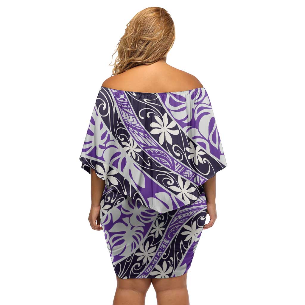 Vareau Tahiti Tiare Monstera Off Shoulder Short Dress Polynesian Pattern Curve Style - Polynesian Pride