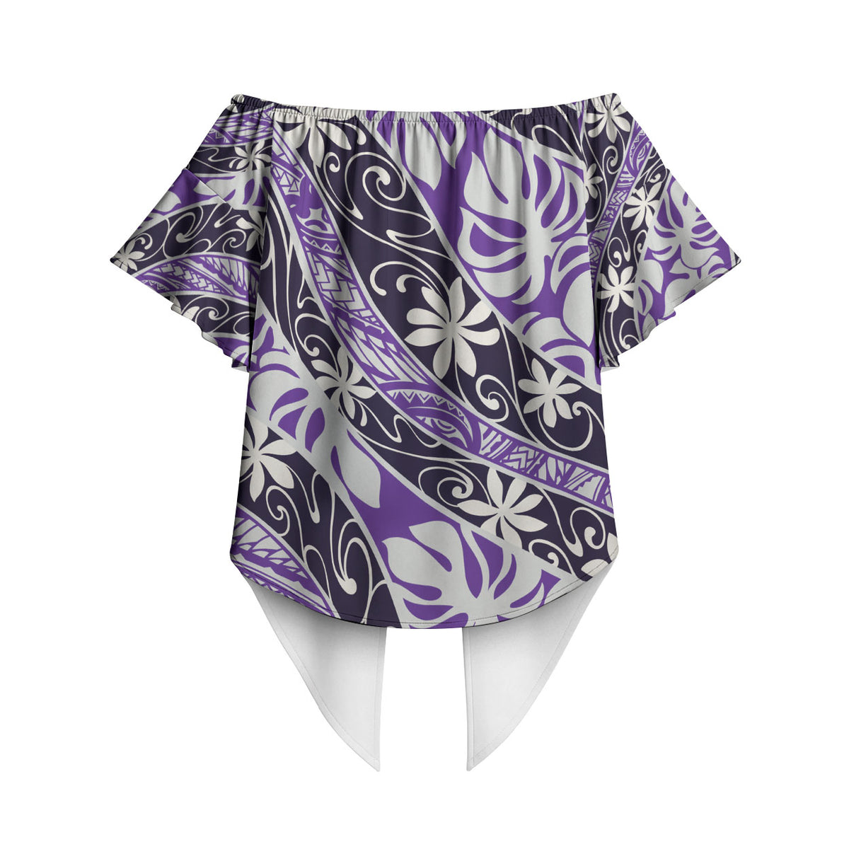 Vareau Tahiti Tiare Monstera Off Shoulder Wrap Waist Top Polynesian Pattern Curve Style LT01 - Polynesian Pride