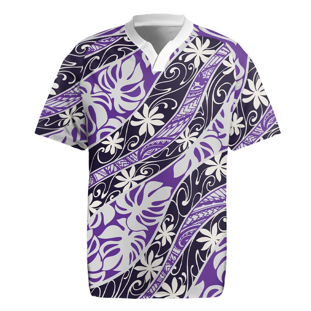 Vareau Tahiti Tiare Monstera Rugby Jersey Polynesian Pattern Curve Style - Polynesian Pride