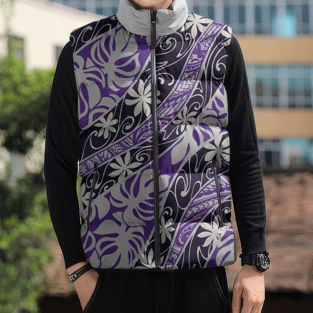 Vareau Tahiti Tiare Monstera Sleeveless Puffer Jacket Polynesian Pattern Curve Style - Polynesian Pride