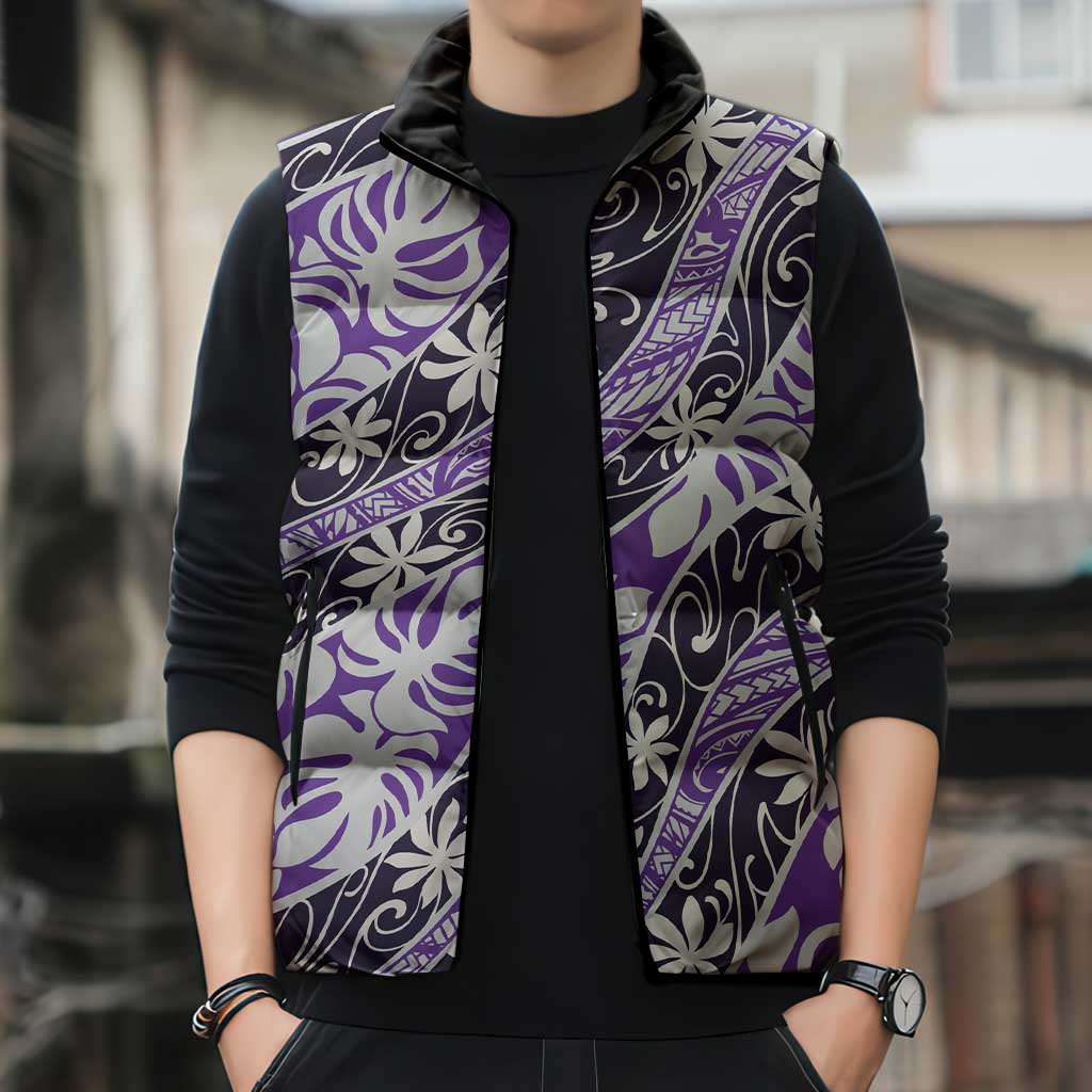 Vareau Tahiti Tiare Monstera Sleeveless Puffer Jacket Polynesian Pattern Curve Style - Polynesian Pride
