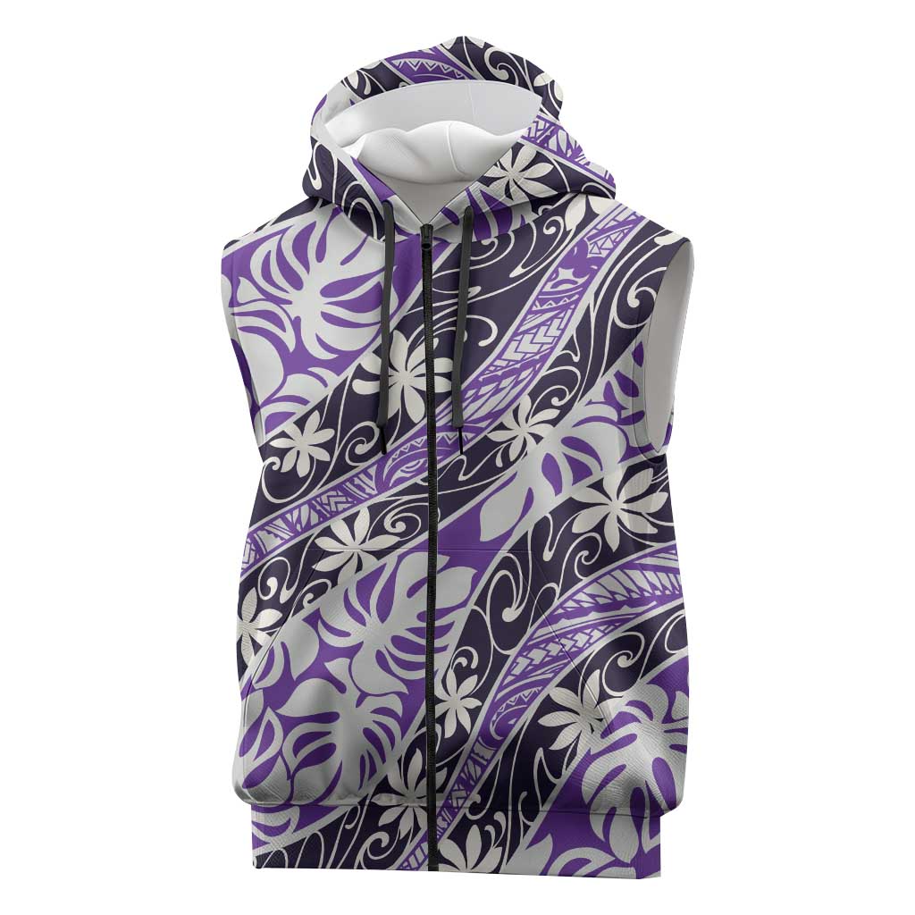 Vareau Tahiti Tiare Monstera Sleeveless Zip Hoodie Polynesian Pattern Curve Style - Polynesian Pride