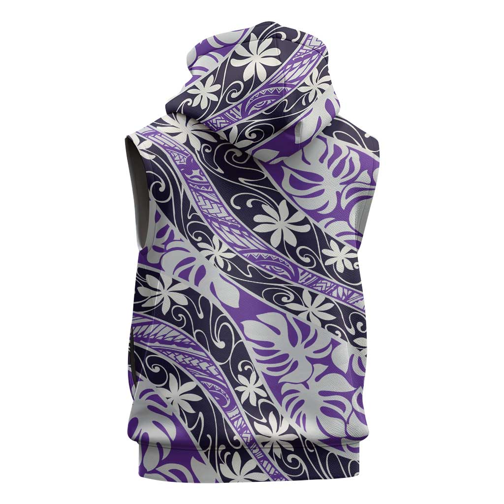 Vareau Tahiti Tiare Monstera Sleeveless Zip Hoodie Polynesian Pattern Curve Style - Polynesian Pride