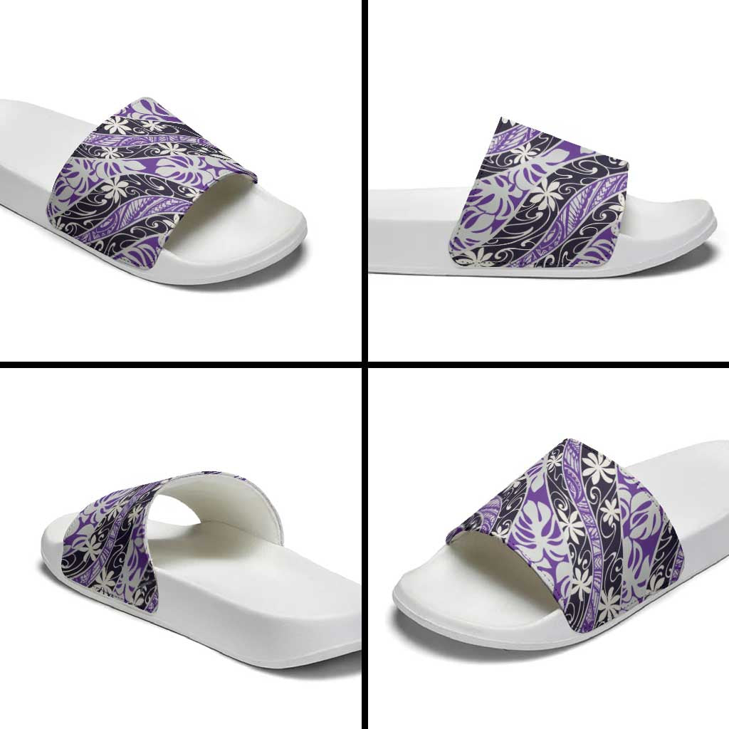 Vareau Tahiti Tiare Monstera Slide Sandals Polynesian Pattern Curve Style - Polynesian Pride