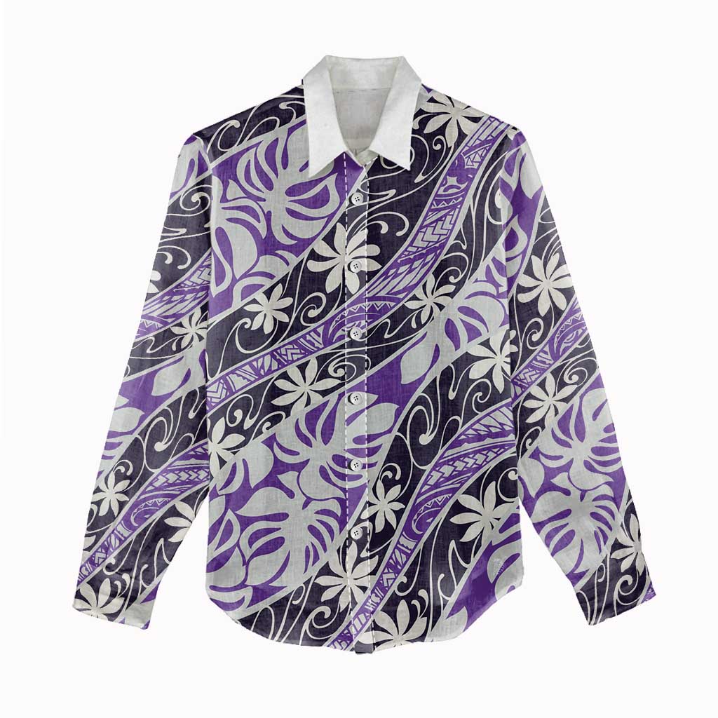 Vareau Tahiti Tiare Monstera Women Casual Shirt Polynesian Pattern Curve Style - Polynesian Pride