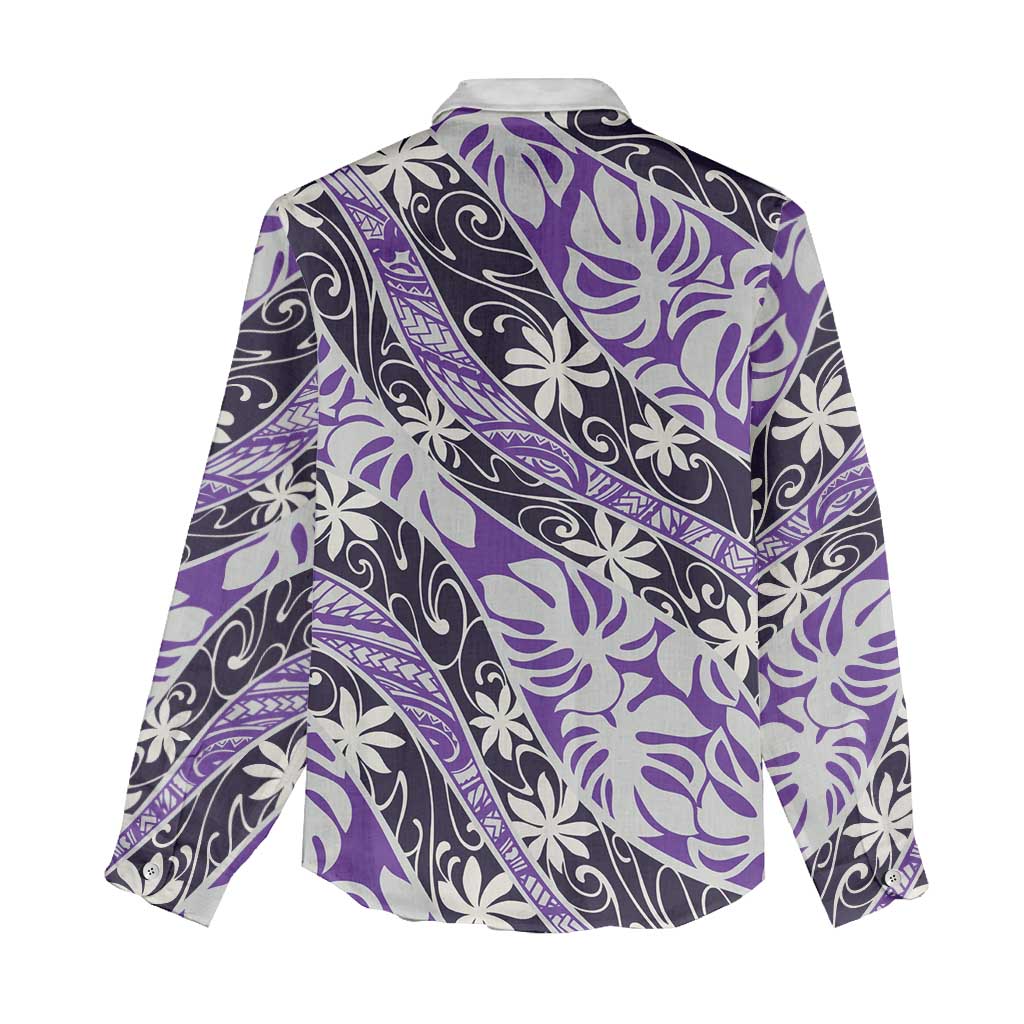 Vareau Tahiti Tiare Monstera Women Casual Shirt Polynesian Pattern Curve Style - Polynesian Pride