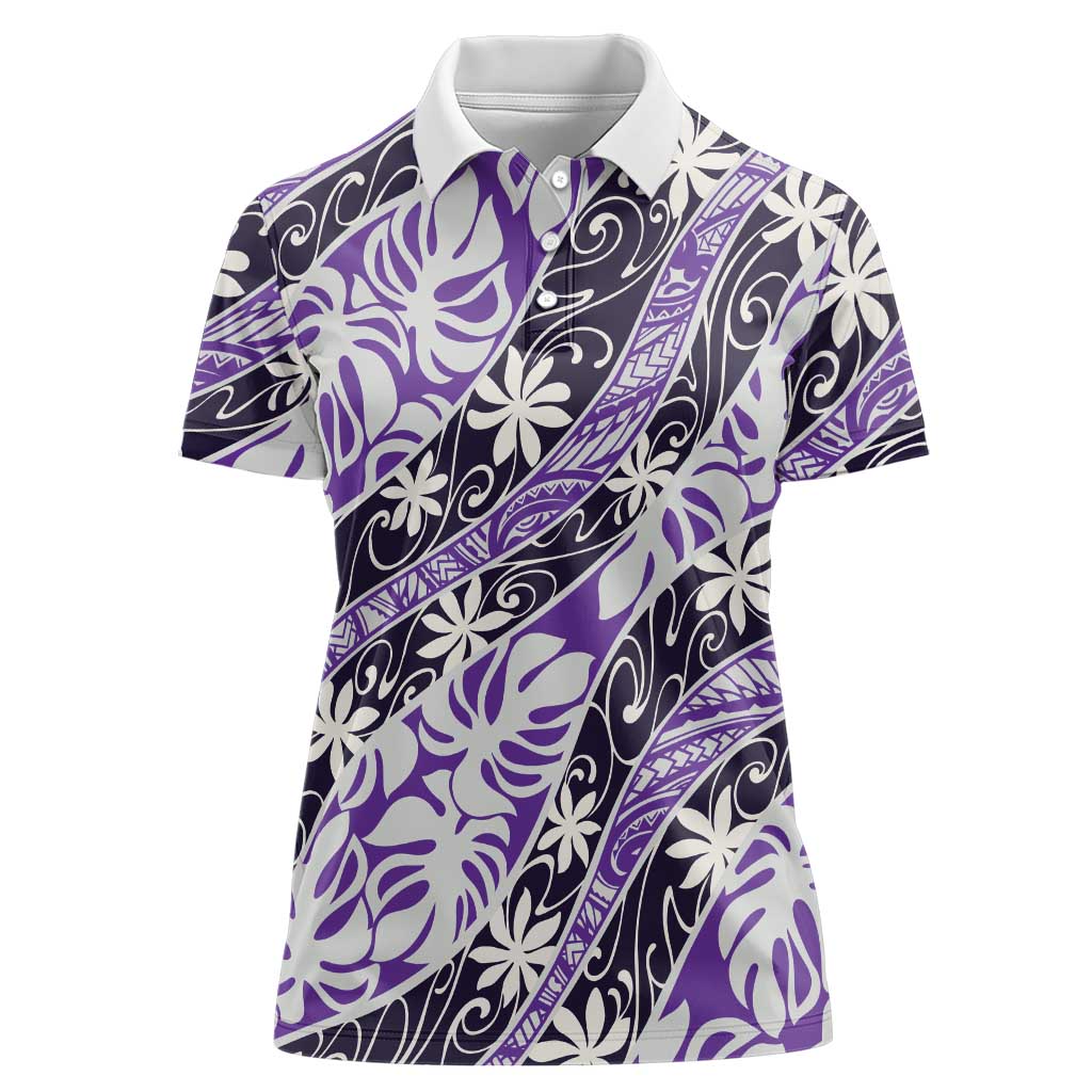 Vareau Tahiti Tiare Monstera Women Polo Shirt Polynesian Pattern Curve Style - Polynesian Pride