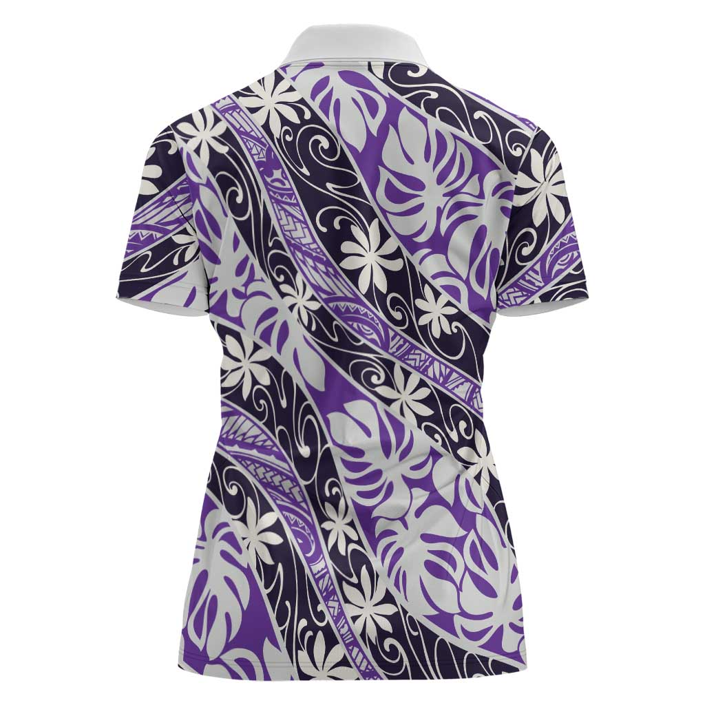 Vareau Tahiti Tiare Monstera Women Polo Shirt Polynesian Pattern Curve Style - Polynesian Pride