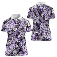 Vareau Tahiti Tiare Monstera Women Polo Shirt Polynesian Pattern Curve Style - Polynesian Pride