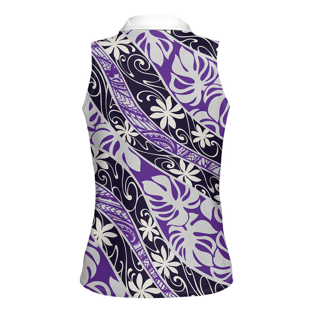 Vareau Tahiti Tiare Monstera Women Sleeveless Polo Shirt Polynesian Pattern Curve Style - Polynesian Pride