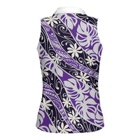 Vareau Tahiti Tiare Monstera Women Sleeveless Polo Shirt Polynesian Pattern Curve Style - Polynesian Pride
