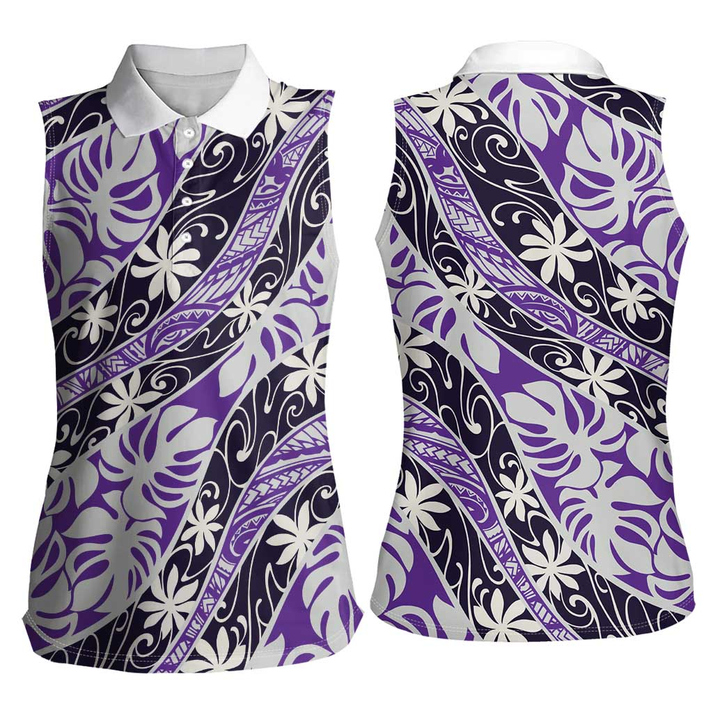 Vareau Tahiti Tiare Monstera Women Sleeveless Polo Shirt Polynesian Pattern Curve Style - Polynesian Pride