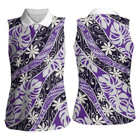 Vareau Tahiti Tiare Monstera Women Sleeveless Polo Shirt Polynesian Pattern Curve Style - Polynesian Pride