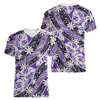 Vareau Tahiti Tiare Monstera Women V-Neck T-Shirt Polynesian Pattern Curve Style - Polynesian Pride