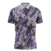 Vareau Tahiti Tiare Monstera Zipper Polo Shirt Polynesian Pattern Curve Style - Polynesian Pride