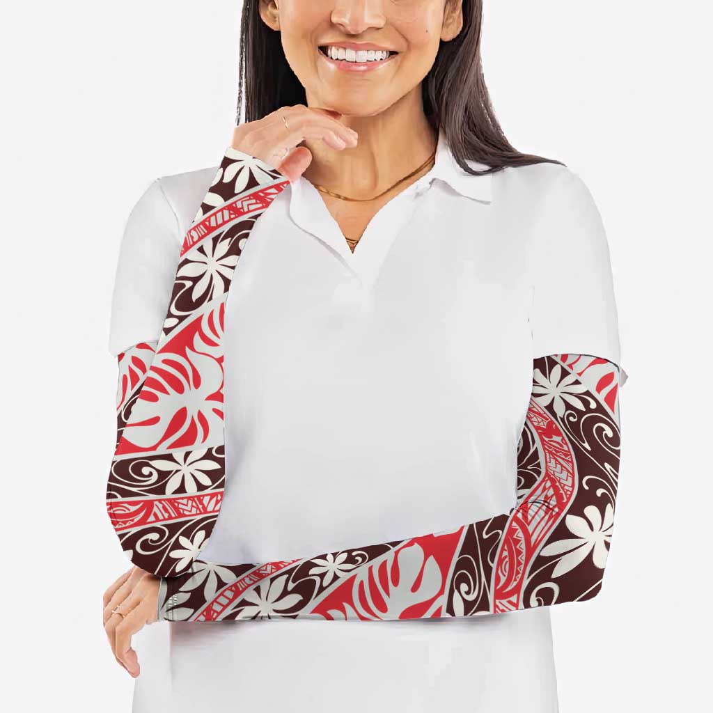 Uteute Tahiti Tiare Monstera Arm Sleeves Polynesian Pattern Curve Style - Polynesian Pride