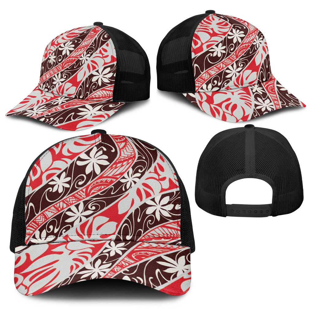 Uteute Tahiti Tiare Monstera Baseball Net Cap Polynesian Pattern Curve Style - Polynesian Pride