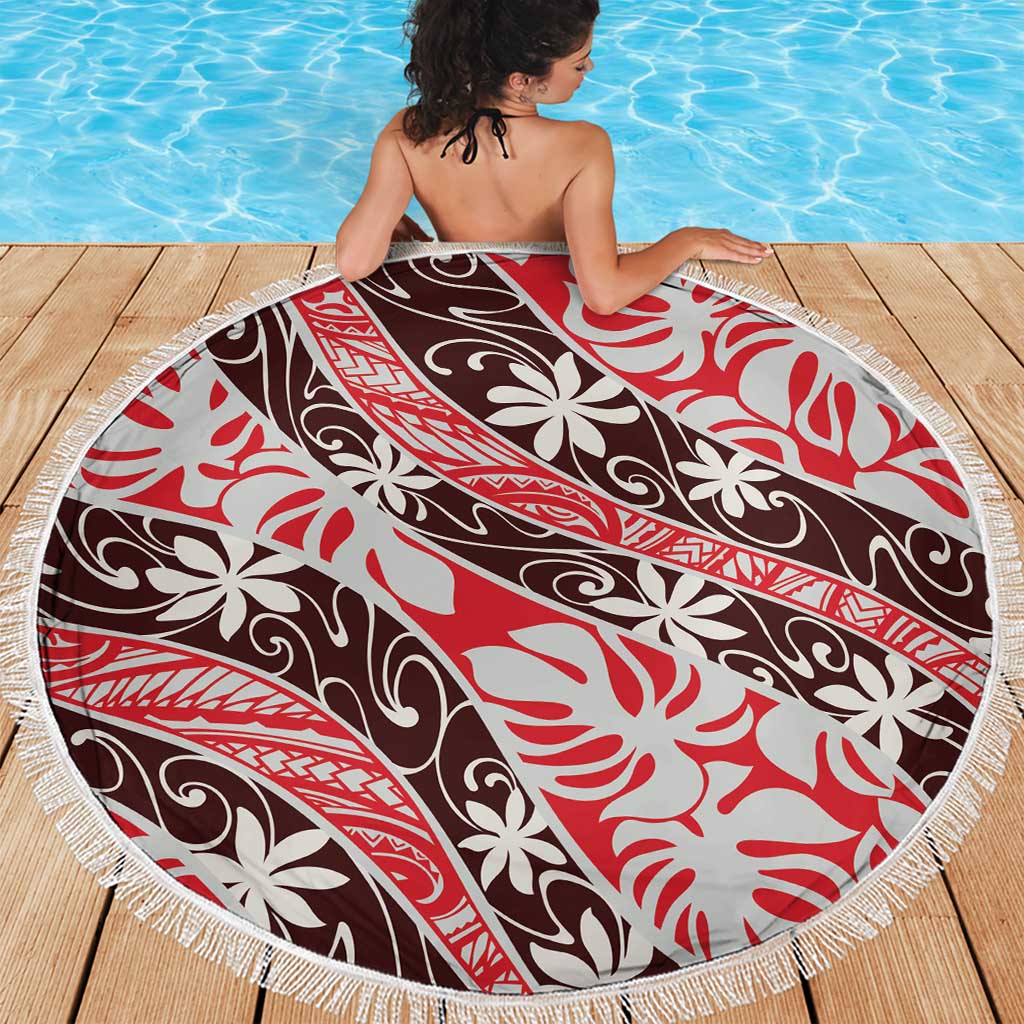 Uteute Tahiti Tiare Monstera Beach Blanket Polynesian Pattern Curve Style - Polynesian Pride