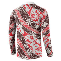 Uteute Tahiti Tiare Monstera Button Sweatshirt Polynesian Pattern Curve Style - Polynesian Pride