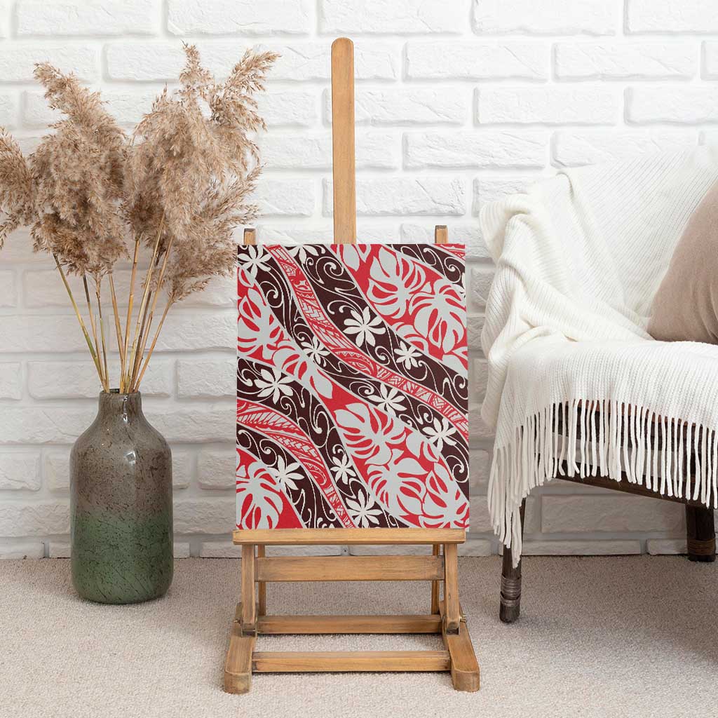 Uteute Tahiti Tiare Monstera Canvas Wall Art Polynesian Pattern Curve Style - Polynesian Pride
