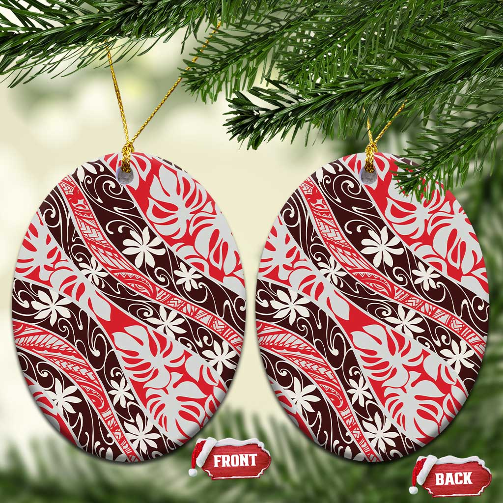 Uteute Tahiti Tiare Monstera Ceramic Ornament Polynesian Pattern Curve Style - Polynesian Pride