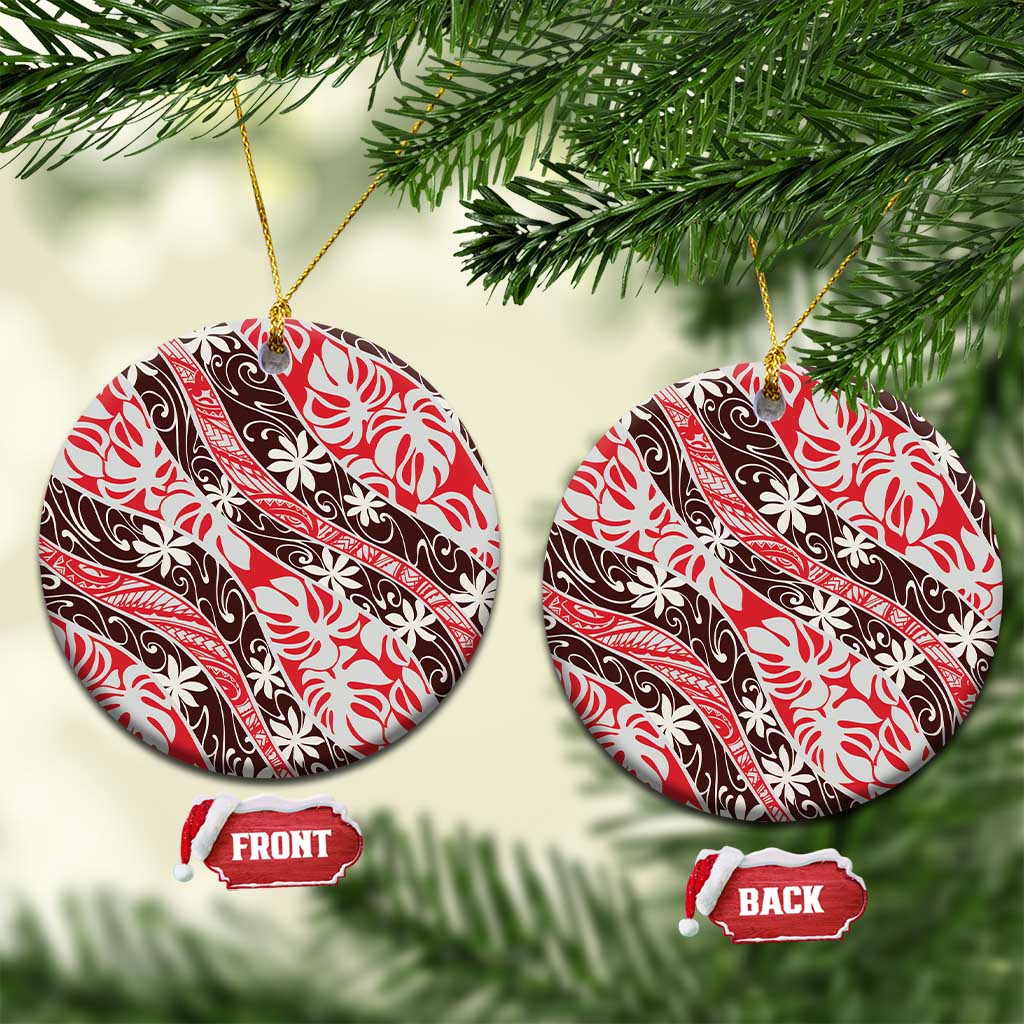 Uteute Tahiti Tiare Monstera Ceramic Ornament Polynesian Pattern Curve Style - Polynesian Pride