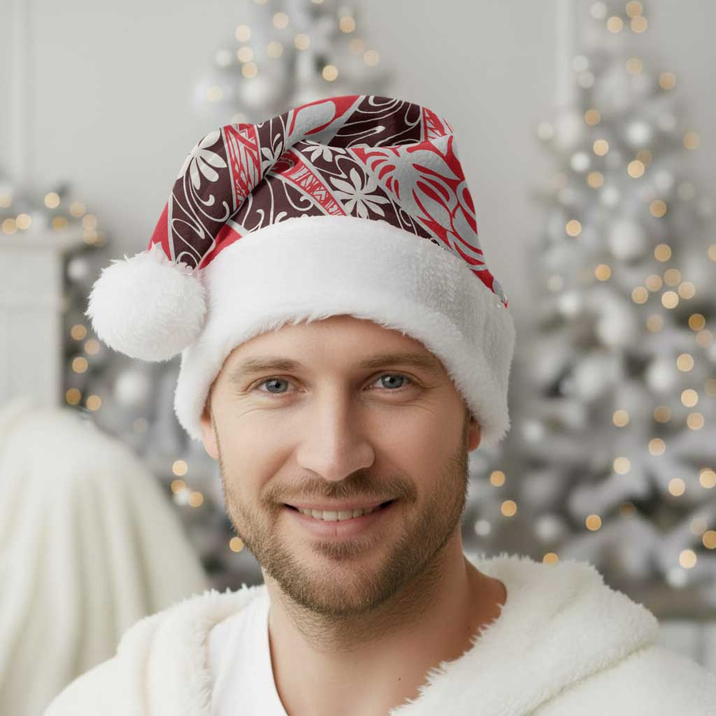 Uteute Tahiti Tiare Monstera Christmas Santa Hat Polynesian Pattern Curve Style - Polynesian Pride