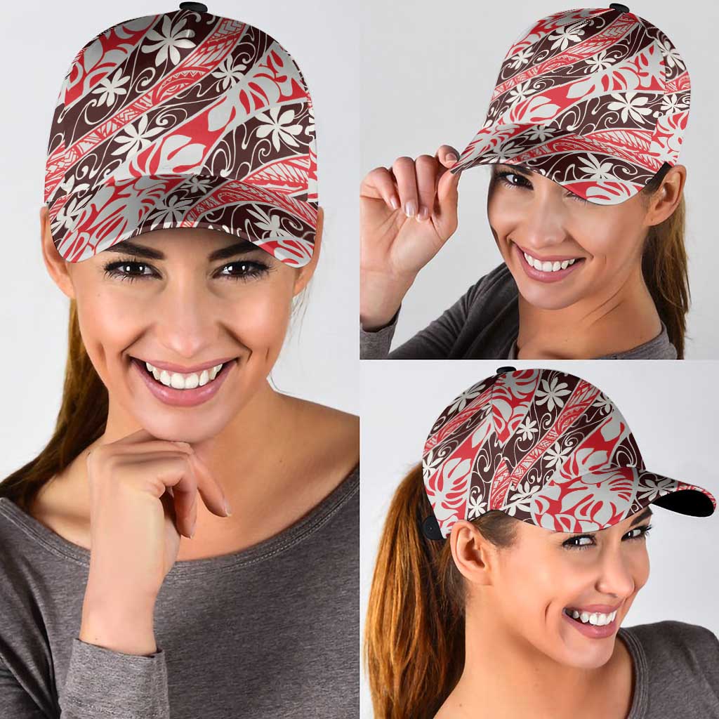 Uteute Tahiti Tiare Monstera Classic Cap Polynesian Pattern Curve Style - Polynesian Pride