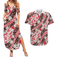 Uteute Tahiti Tiare Monstera Couples Matching Summer Maxi Dress and Hawaiian Shirt Polynesian Pattern Curve Style - Polynesian Pride