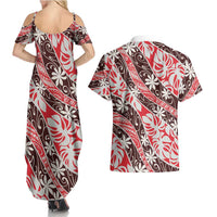 Uteute Tahiti Tiare Monstera Couples Matching Summer Maxi Dress and Hawaiian Shirt Polynesian Pattern Curve Style - Polynesian Pride
