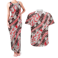 Uteute Tahiti Tiare Monstera Couples Matching Tank Maxi Dress and Hawaiian Shirt Polynesian Pattern Curve Style - Polynesian Pride
