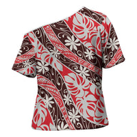 Uteute Tahiti Tiare Monstera Cross Shoulder Shirt Polynesian Pattern Curve Style - Polynesian Pride