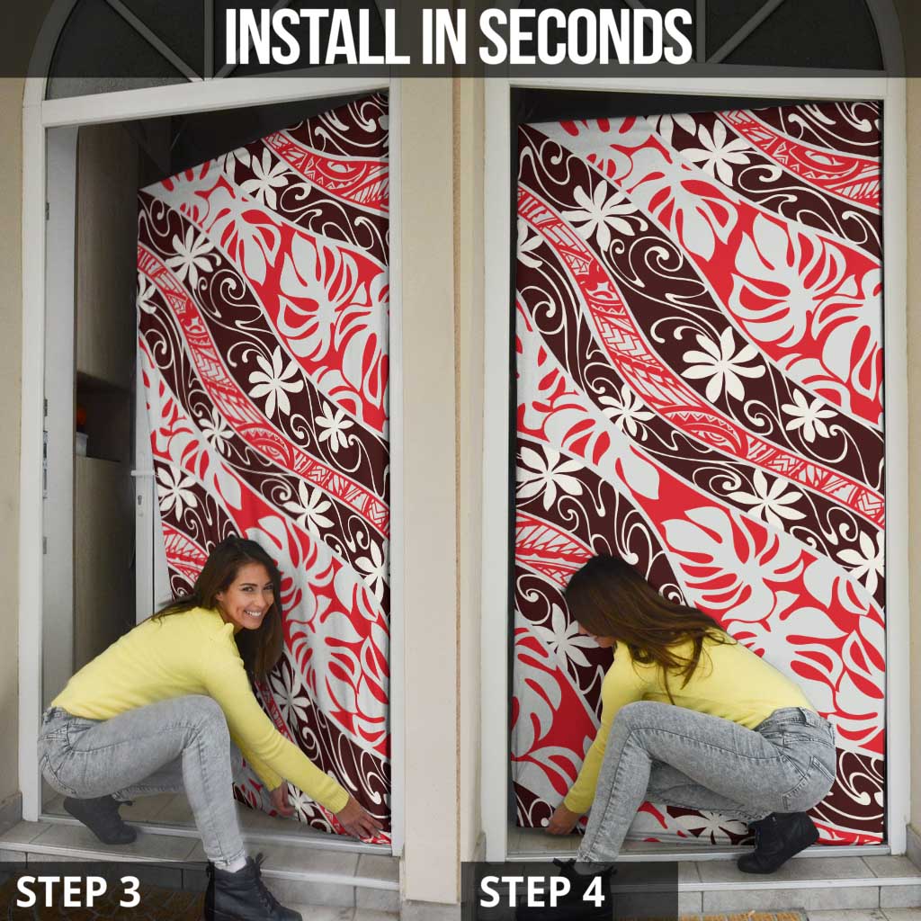 Uteute Tahiti Tiare Monstera Door Cover Polynesian Pattern Curve Style - Polynesian Pride