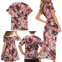 Uteute Tahiti Tiare Monstera Family Matching Short Sleeve Bodycon Dress and Hawaiian Shirt Polynesian Pattern Curve Style LT01 - Polynesian Pride
