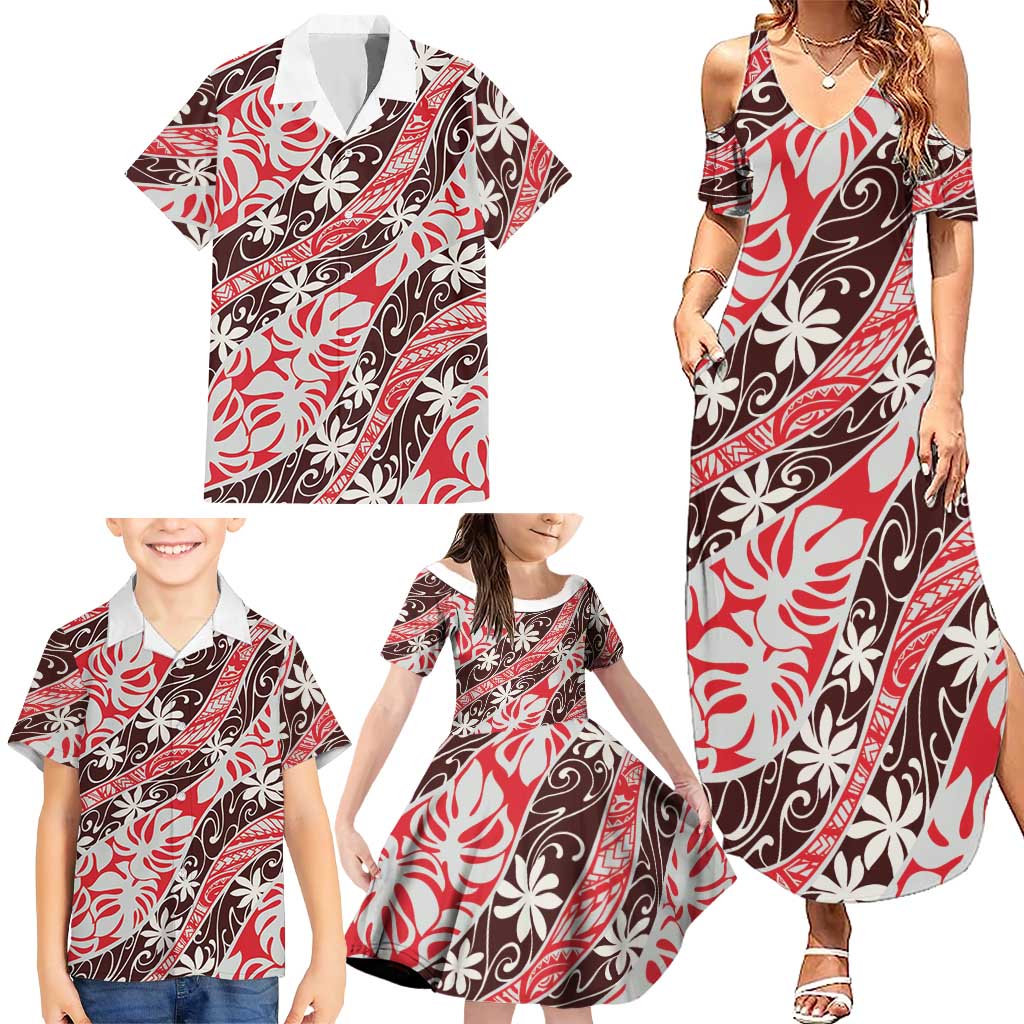 Uteute Tahiti Tiare Monstera Family Matching Summer Maxi Dress and Hawaiian Shirt Polynesian Pattern Curve Style - Polynesian Pride