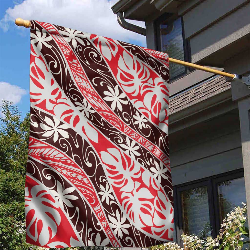 Uteute Tahiti Tiare Monstera Garden Flag Polynesian Pattern Curve Style - Polynesian Pride