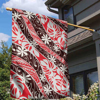 Uteute Tahiti Tiare Monstera Garden Flag Polynesian Pattern Curve Style - Polynesian Pride