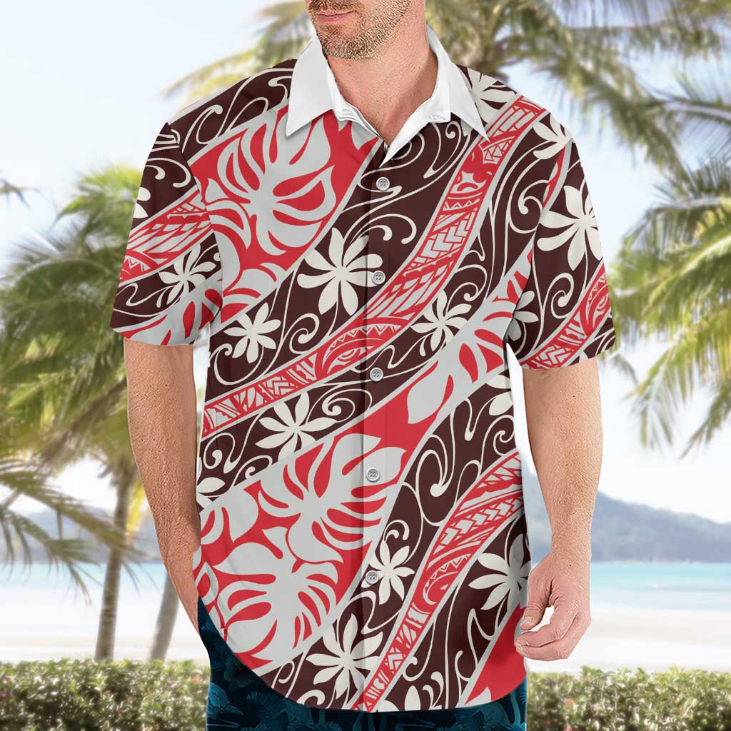 Uteute Tahiti Tiare Monstera Hawaiian Shirt Polynesian Pattern Curve Style - Polynesian Pride