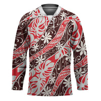 Uteute Tahiti Tiare Monstera Hockey Jersey Polynesian Pattern Curve Style - Polynesian Pride