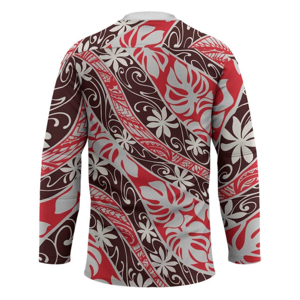 Uteute Tahiti Tiare Monstera Hockey Jersey Polynesian Pattern Curve Style - Polynesian Pride