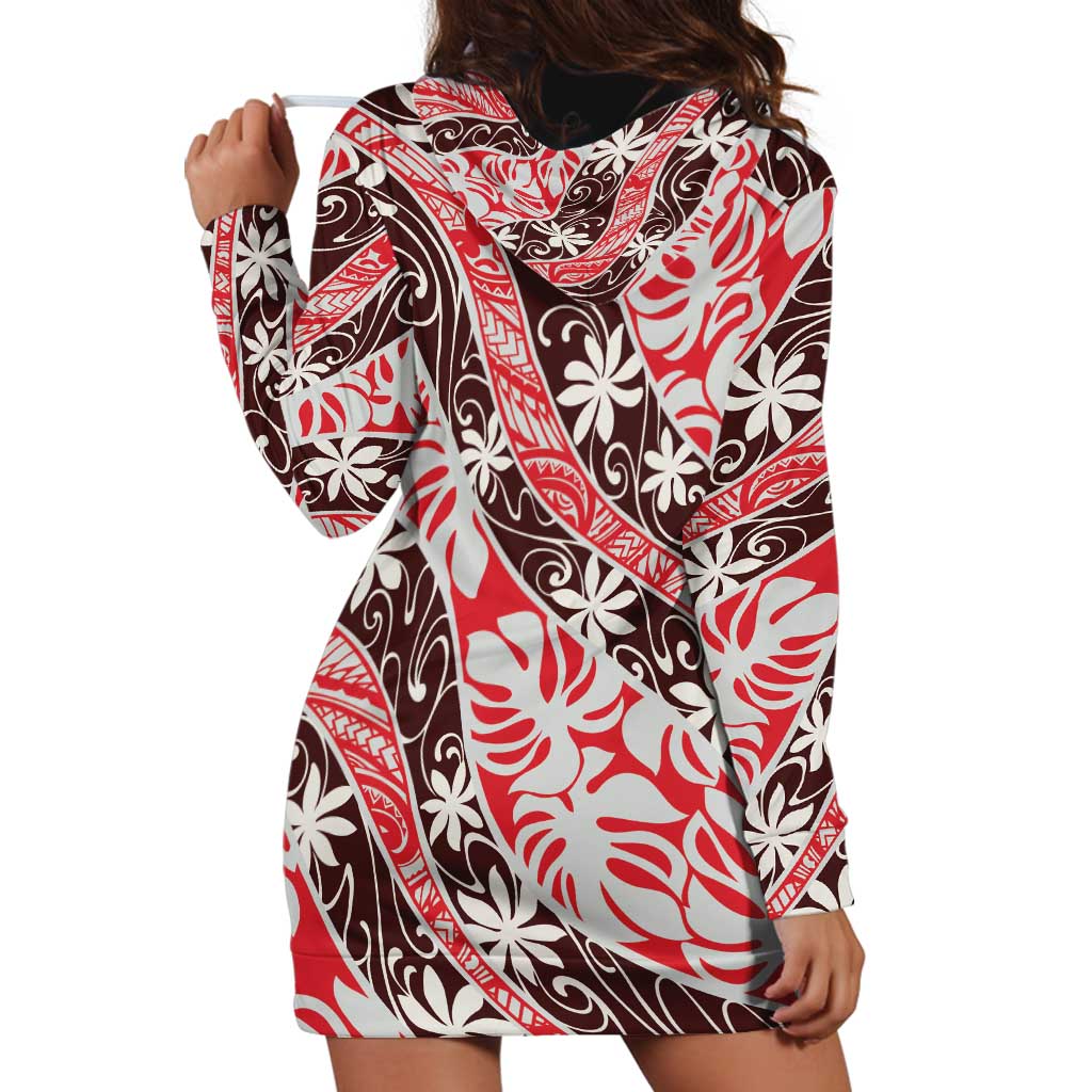 Uteute Tahiti Tiare Monstera Hoodie Dress Polynesian Pattern Curve Style LT01 - Polynesian Pride