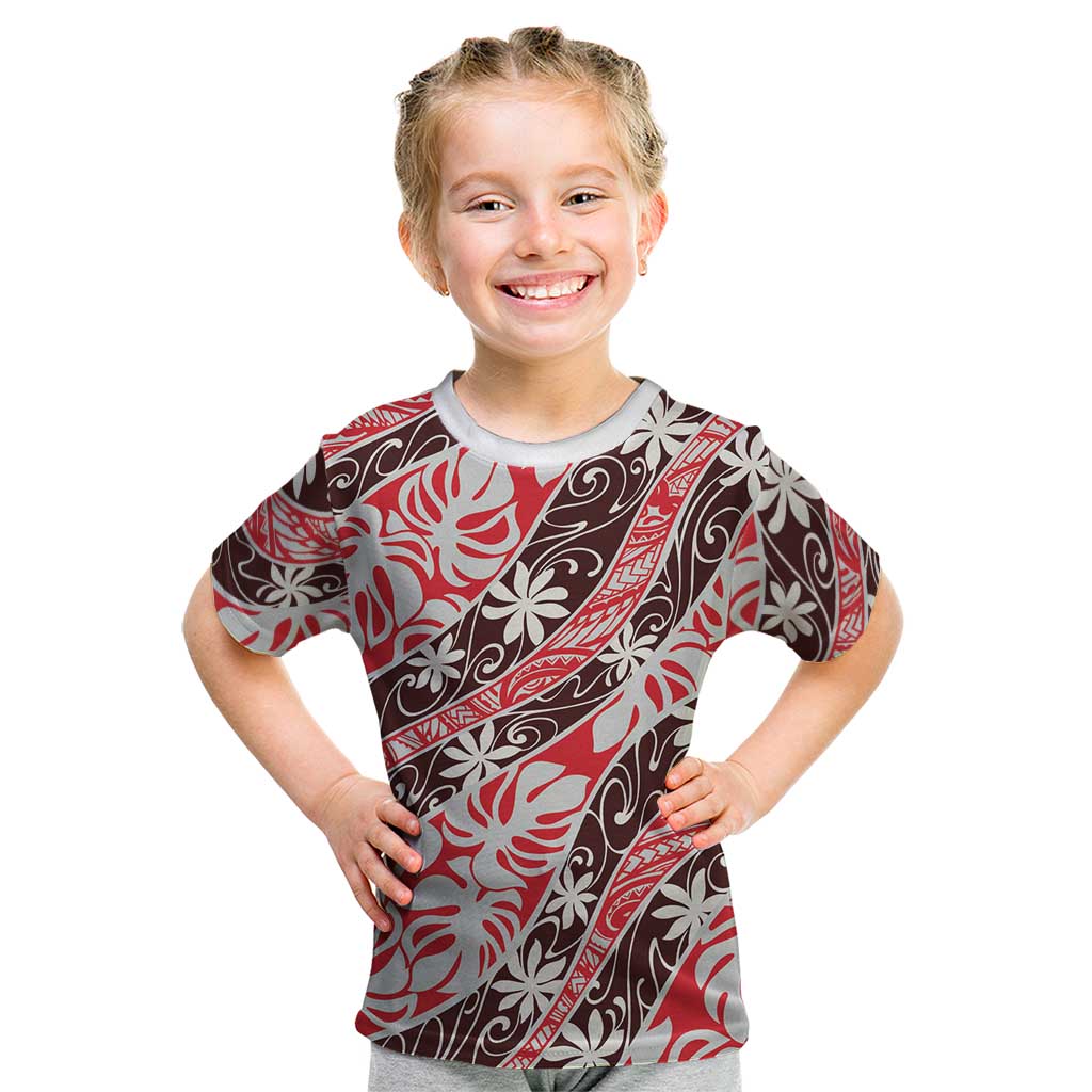 Uteute Tahiti Tiare Monstera Kid T Shirt Polynesian Pattern Curve Style - Polynesian Pride
