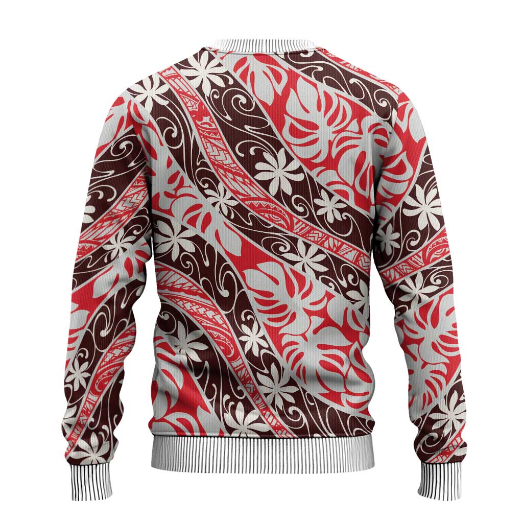 Uteute Tahiti Tiare Monstera Ugly Christmas Sweater Polynesian Pattern Curve Style - Polynesian Pride