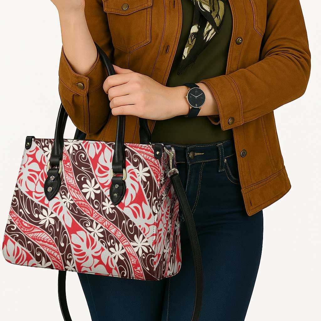 Uteute Tahiti Tiare Monstera Leather Bag Polynesian Pattern Curve Style - Polynesian Pride