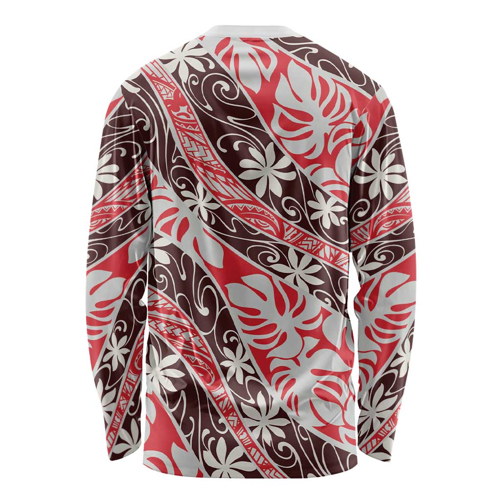 Uteute Tahiti Tiare Monstera Long Sleeve Shirt Polynesian Pattern Curve Style LT01 - Polynesian Pride