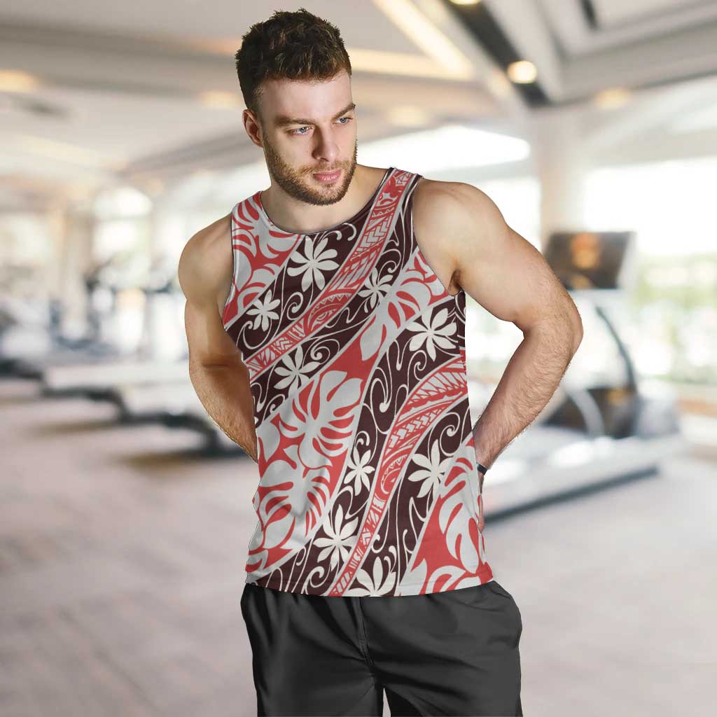 Uteute Tahiti Tiare Monstera Men Tank Top Polynesian Pattern Curve Style - Polynesian Pride