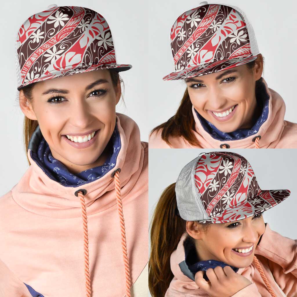 Uteute Tahiti Tiare Monstera Mesh Trucker Cap Polynesian Pattern Curve Style - Polynesian Pride