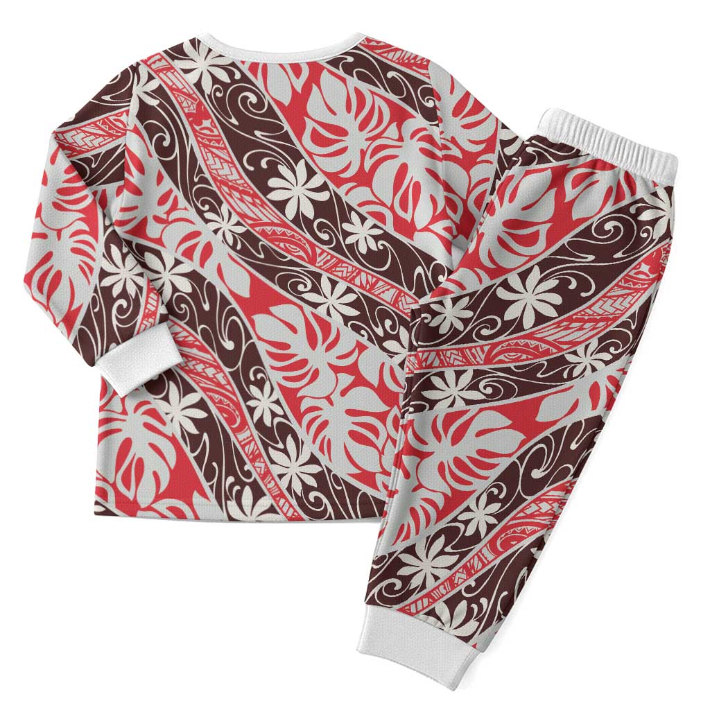 Uteute Tahiti Tiare Monstera Christmas Pajama Set Polynesian Pattern Curve Style - Polynesian Pride